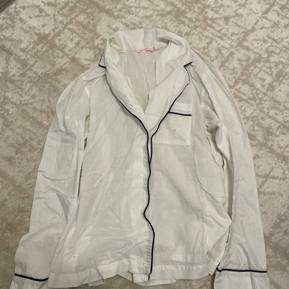 Women's White Pajama Top with Black Trim